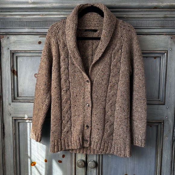 Jenni Kayne Sweaters - Jenni Kayne Taupe Cable Knit Shawl Collar  Wool Cardigan Size S